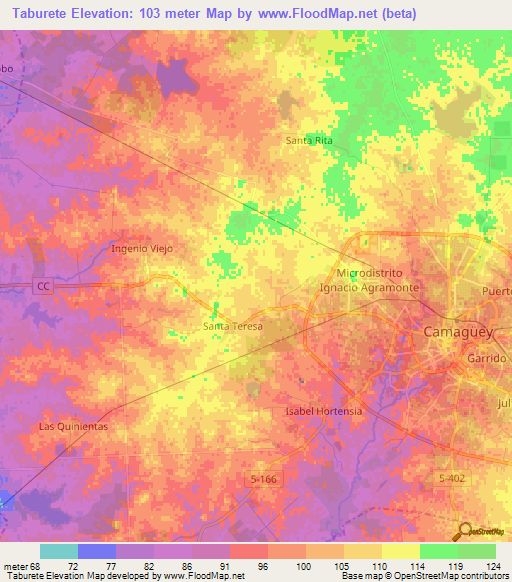 Taburete,Cuba Elevation Map