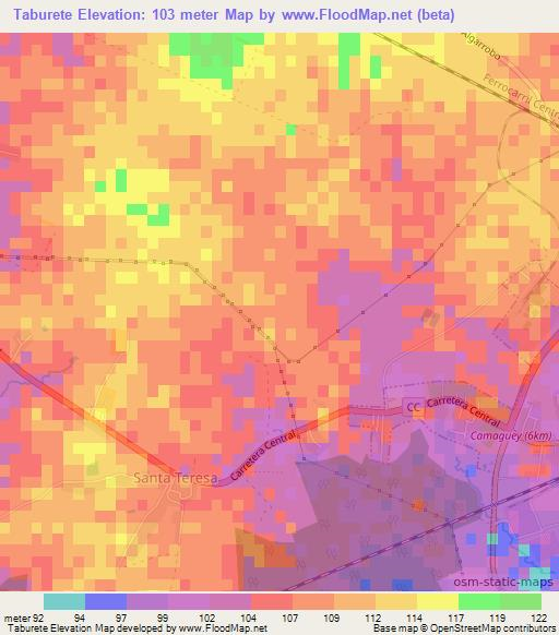 Taburete,Cuba Elevation Map