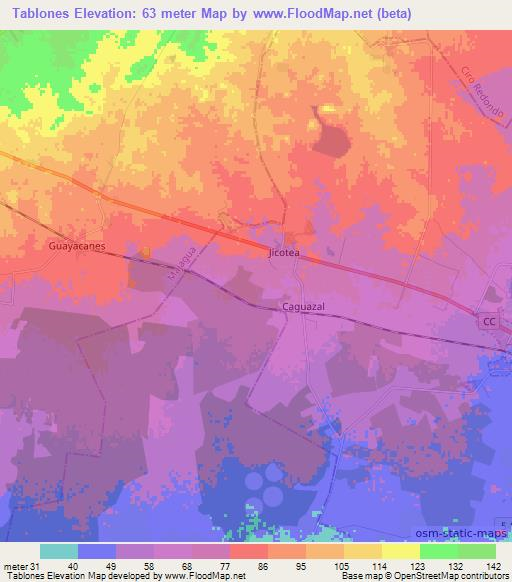 Tablones,Cuba Elevation Map