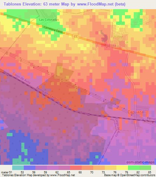 Tablones,Cuba Elevation Map