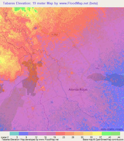 Tabares,Cuba Elevation Map