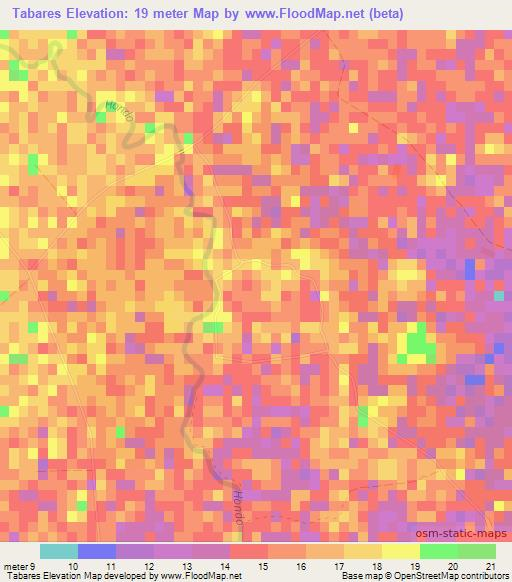 Tabares,Cuba Elevation Map