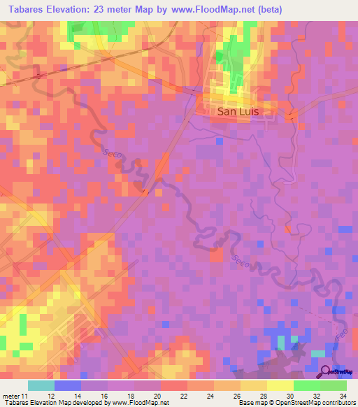 Tabares,Cuba Elevation Map