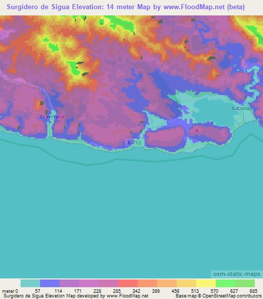 Surgidero de Sigua,Cuba Elevation Map