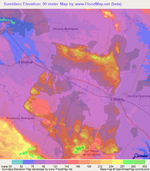 Sumidero,Cuba Elevation Map