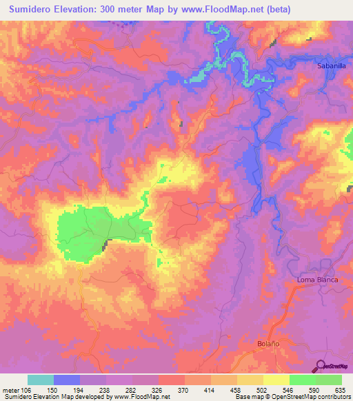 Sumidero,Cuba Elevation Map