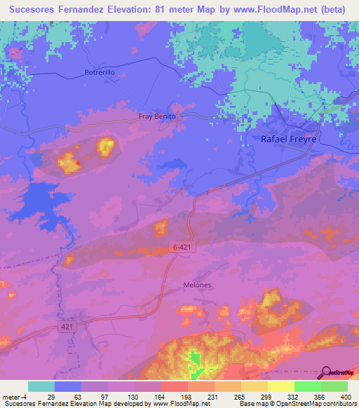 Sucesores Fernandez,Cuba Elevation Map