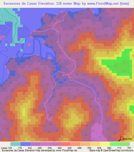 Sucesores de Casas,Cuba Elevation Map