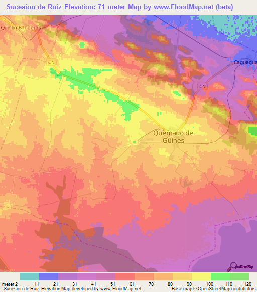 Sucesion de Ruiz,Cuba Elevation Map