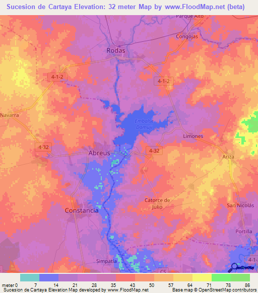 Sucesion de Cartaya,Cuba Elevation Map