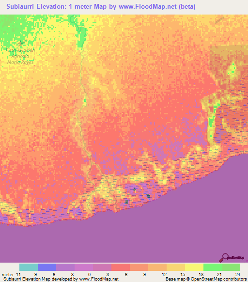 Subiaurri,Cuba Elevation Map