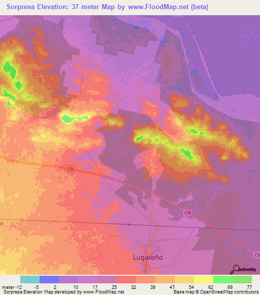Sorpresa,Cuba Elevation Map