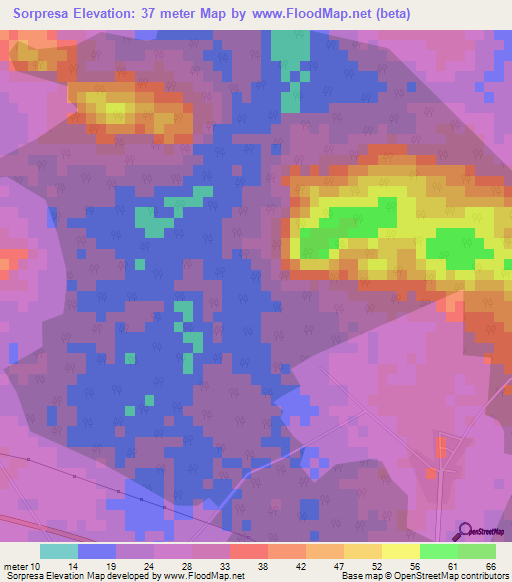 Sorpresa,Cuba Elevation Map