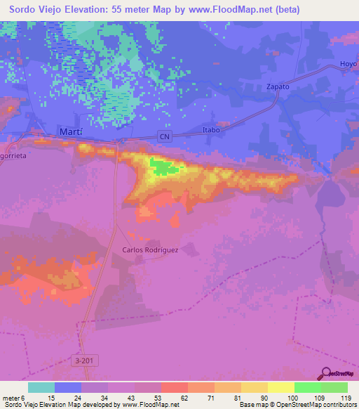 Sordo Viejo,Cuba Elevation Map