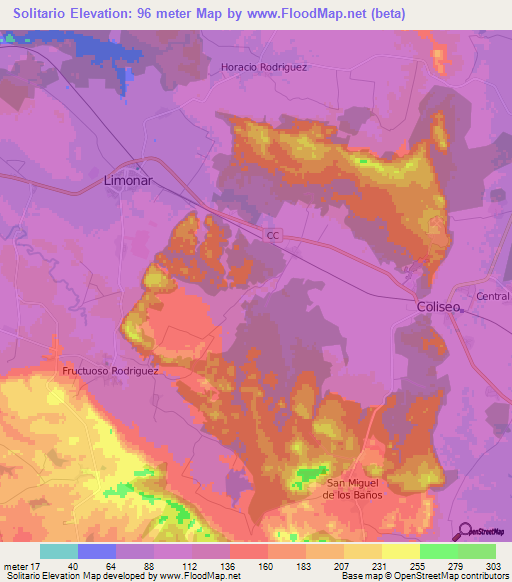 Solitario,Cuba Elevation Map