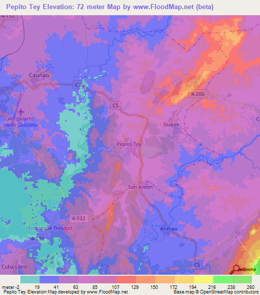 Pepito Tey,Cuba Elevation Map