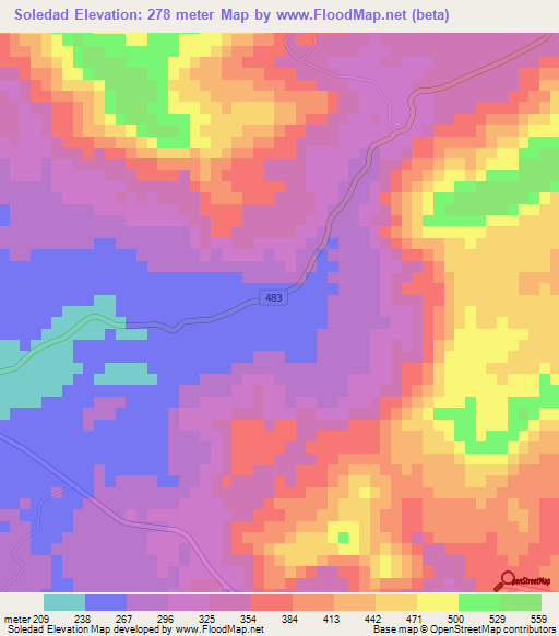 Soledad,Cuba Elevation Map