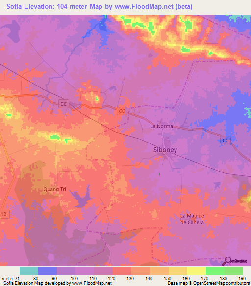 Sofia,Cuba Elevation Map