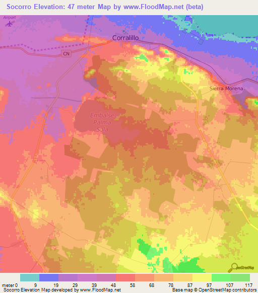 Socorro,Cuba Elevation Map