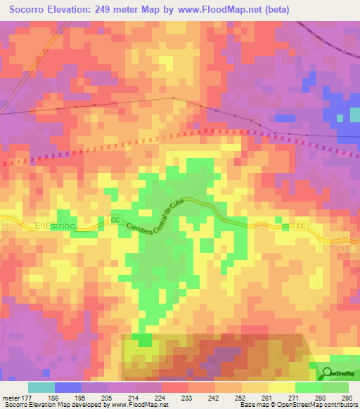 Socorro,Cuba Elevation Map