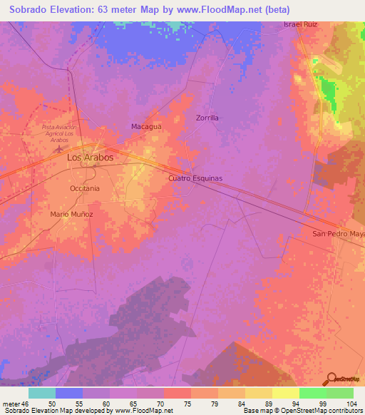 Sobrado,Cuba Elevation Map