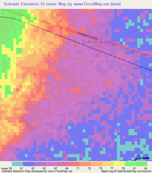 Sobrado,Cuba Elevation Map