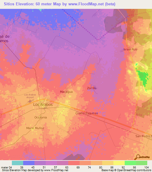Sitios,Cuba Elevation Map