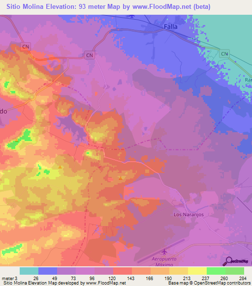 Sitio Molina,Cuba Elevation Map