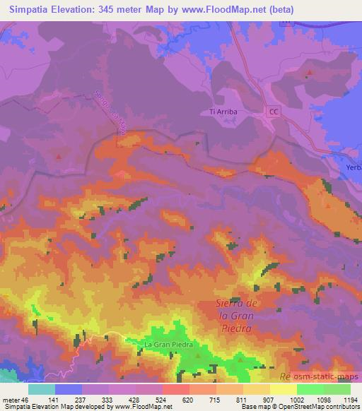 Simpatia,Cuba Elevation Map