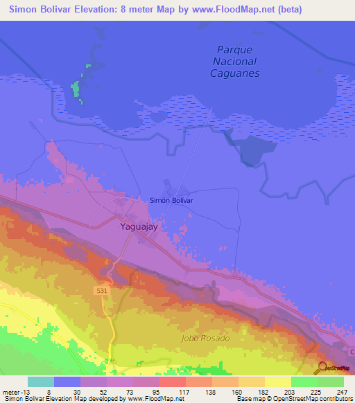 Simon Bolivar,Cuba Elevation Map