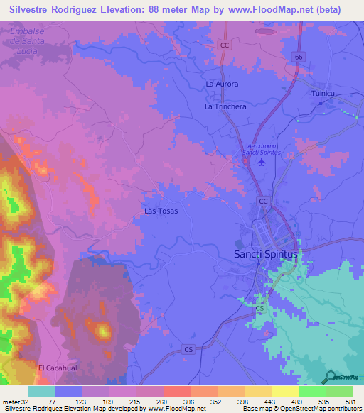 Silvestre Rodriguez,Cuba Elevation Map