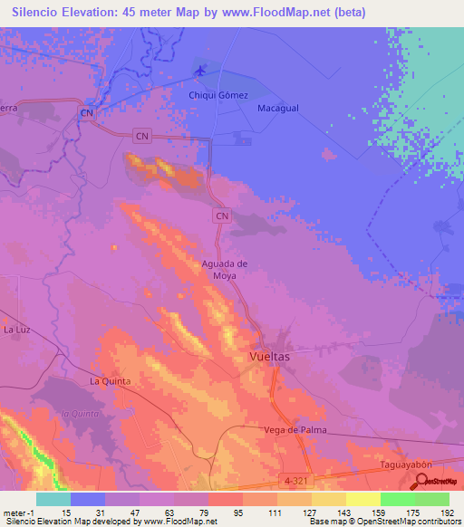 Silencio,Cuba Elevation Map