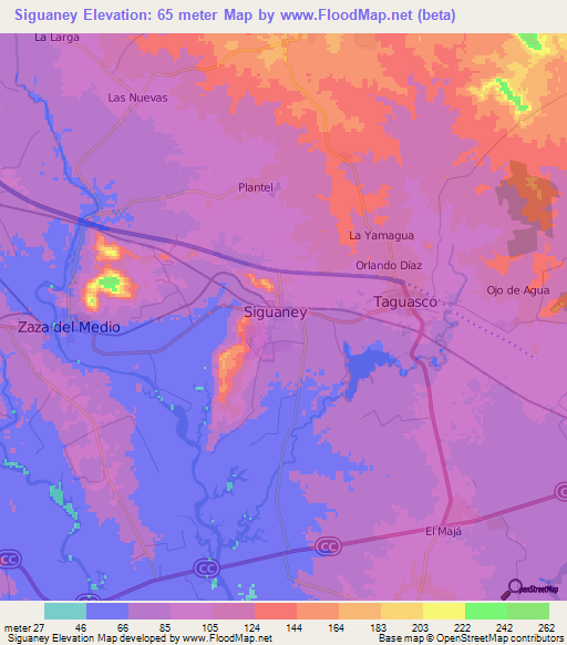 Siguaney,Cuba Elevation Map