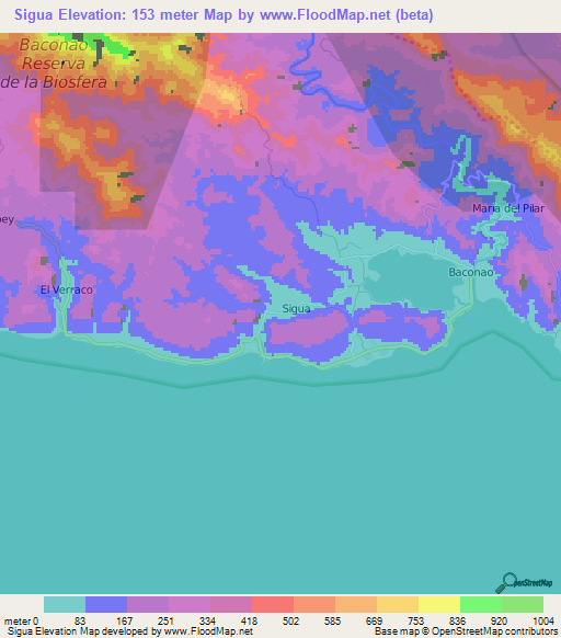 Sigua,Cuba Elevation Map