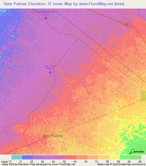 Siete Palmas,Cuba Elevation Map