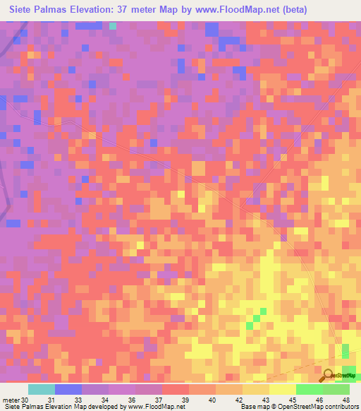 Siete Palmas,Cuba Elevation Map