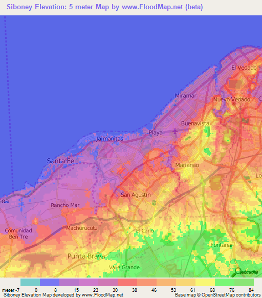 Siboney,Cuba Elevation Map