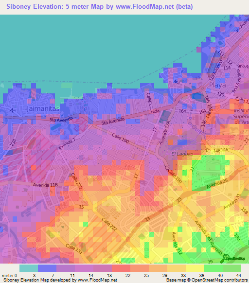 Siboney,Cuba Elevation Map