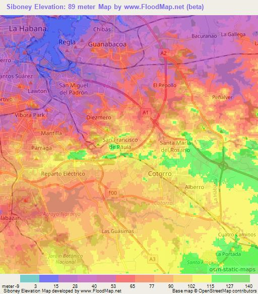 Siboney,Cuba Elevation Map