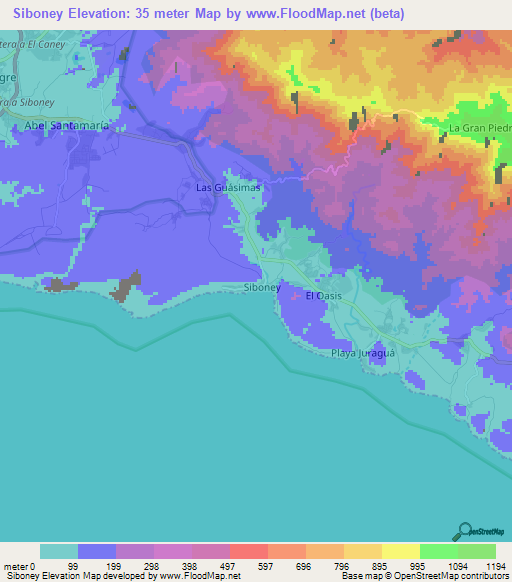 Siboney,Cuba Elevation Map