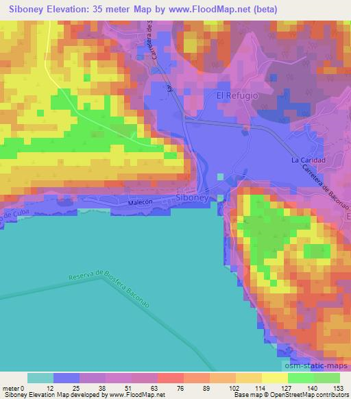 Siboney,Cuba Elevation Map