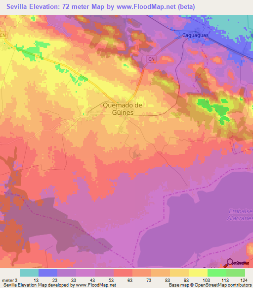 Sevilla,Cuba Elevation Map