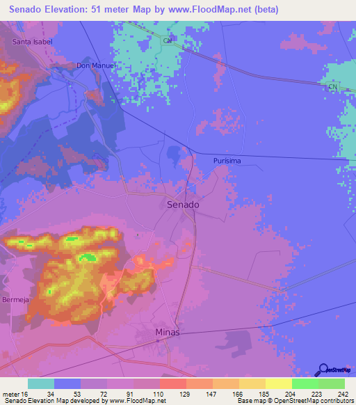 Senado,Cuba Elevation Map
