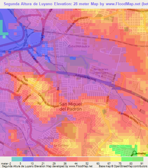 Segunda Altura de Luyano,Cuba Elevation Map