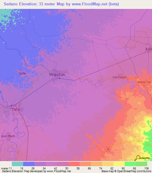 Sedano,Cuba Elevation Map