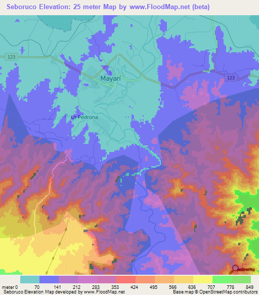 Seboruco,Cuba Elevation Map
