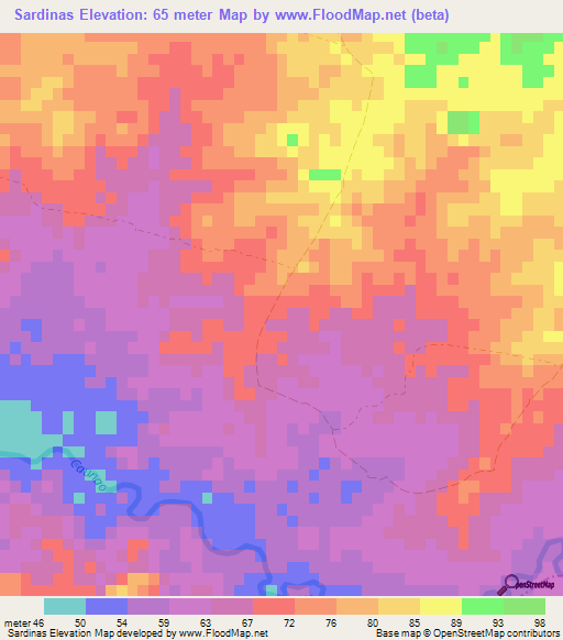 Sardinas,Cuba Elevation Map