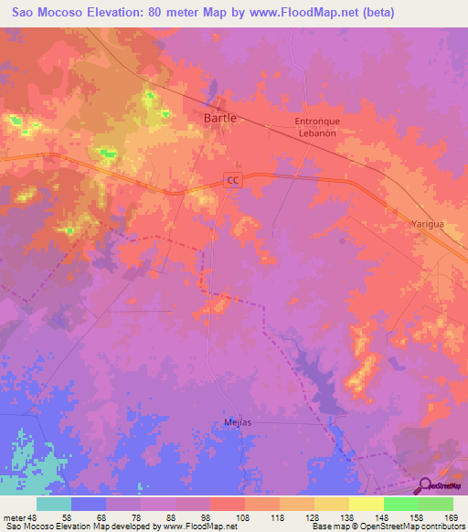 Sao Mocoso,Cuba Elevation Map