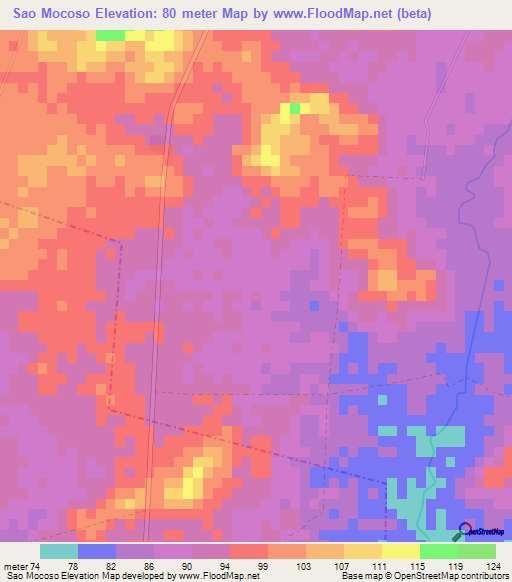 Sao Mocoso,Cuba Elevation Map