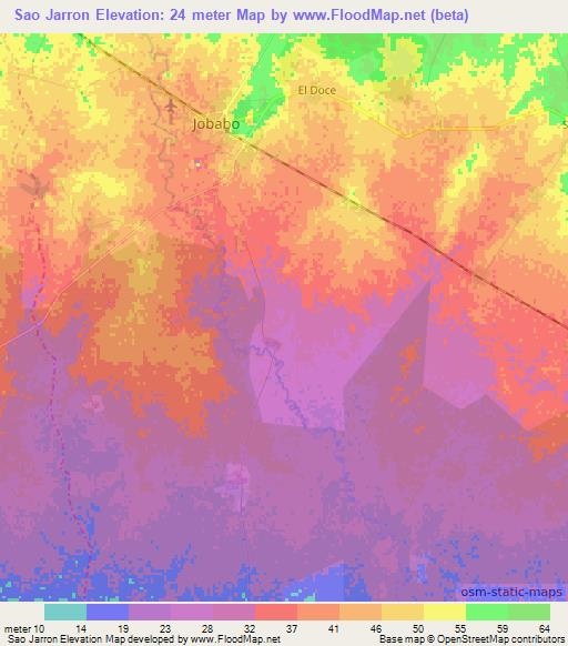 Sao Jarron,Cuba Elevation Map